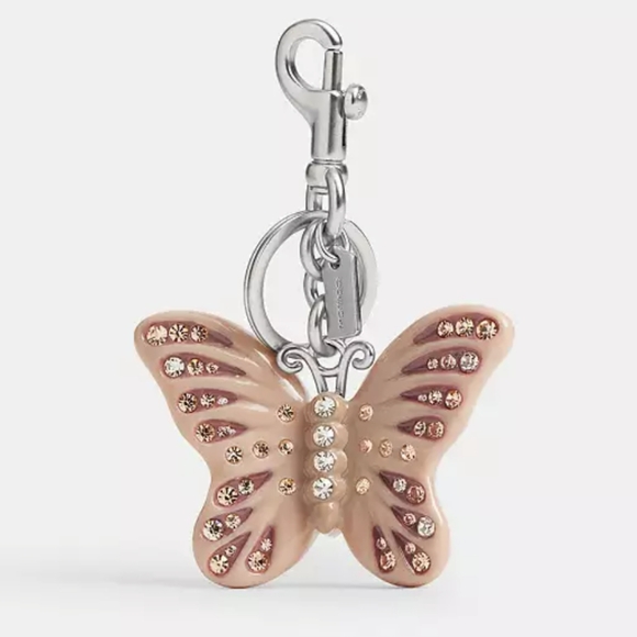 Coach Bag Purse Charm Crystal Resin Butterfly In Pink, Peach & Silver Hardware - Picture 1 of 10